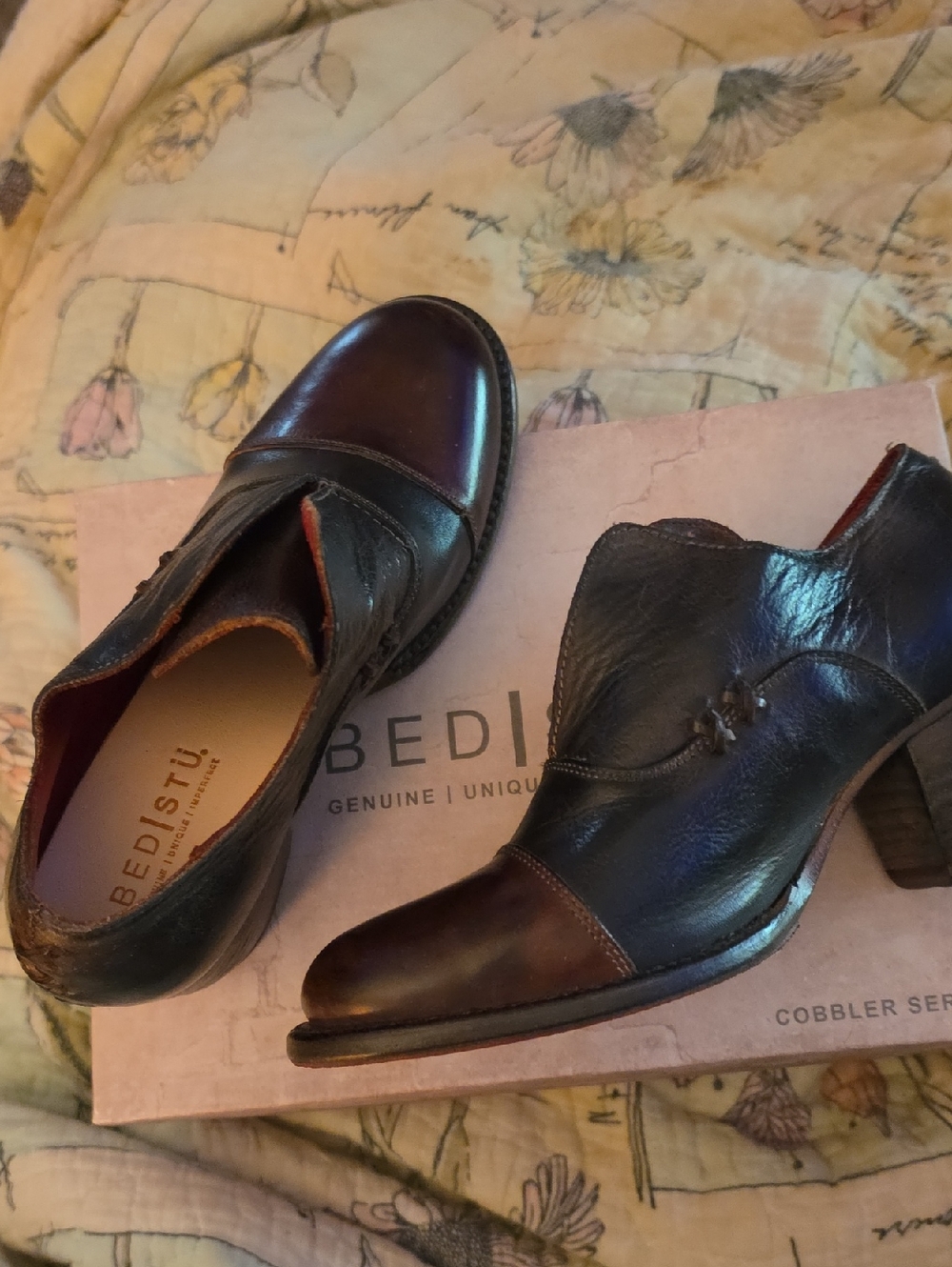 BED|STU Two-Tone Leather Ankle Boots in Brown and Black